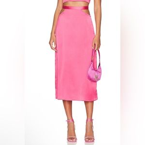 NWT- WeWoreWhat x Revolve Cut Out Satin Midi Skirt in Hot Pink